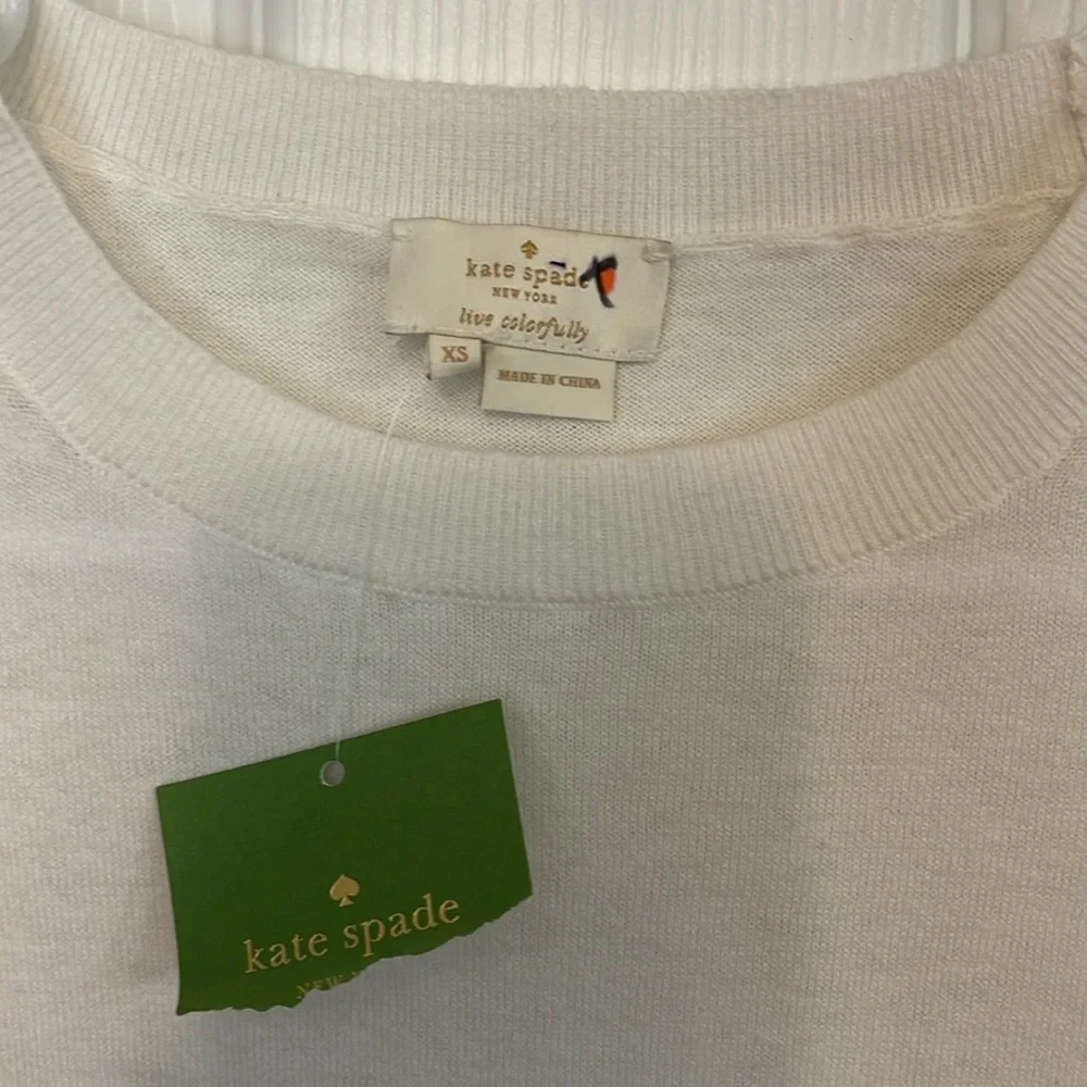 Kate Spade Pointele Cashmere Blend Ruffle Short Sleeve Sweater Top